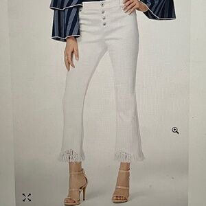 M3- #78 INC Fringe-Trim Curvy Cropped White Jeans, size 10